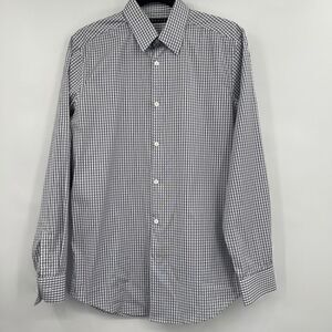 Theory Men's Long Sleeve Checkered Button-Up Black White Shirt Size15R